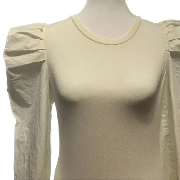 Skies are Blue Puff Sleeve Blouse Cream Crew Neck Size XS NWT - Picture 2 of 16